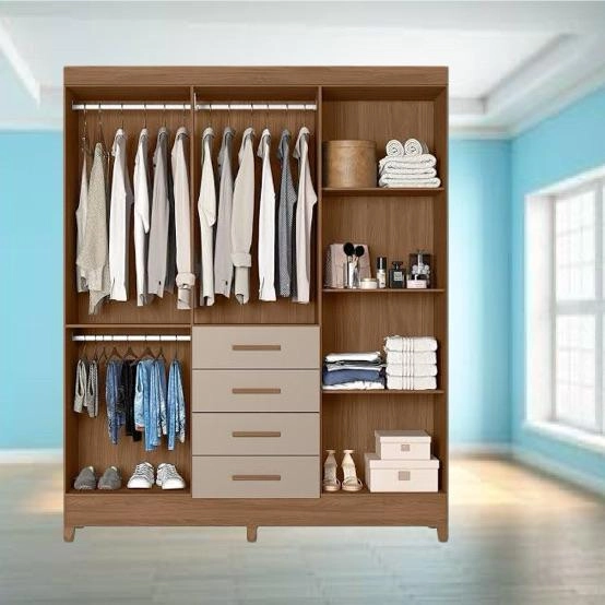 Guarda Roupa Aruba 6 Portas 2 Ripadas 4 Gavetas Puxadores de Mdf 6 Pés - Alt.: 204cm Larg.: 165cm Prof.:47cm - 2