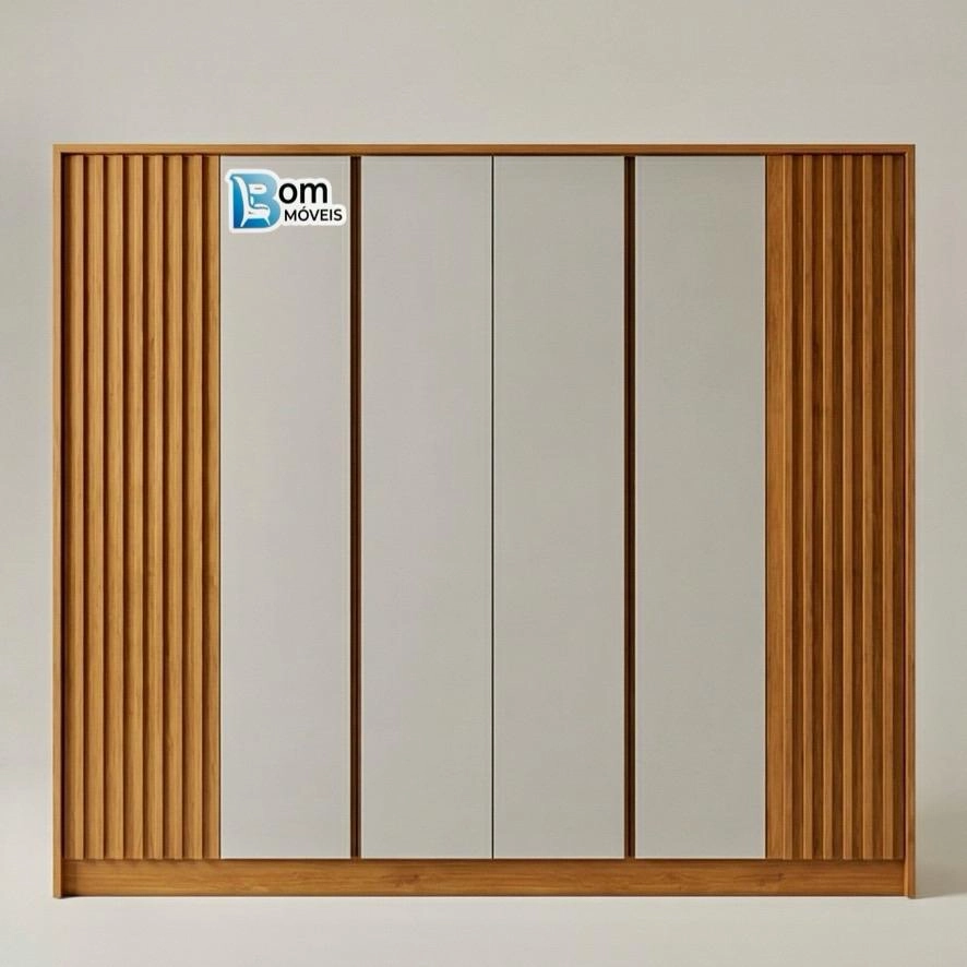 Guarda Roupa Barcelona 6 Portas 2 Ripadas 6 Gavetas Internas 12 Prateleiras - 