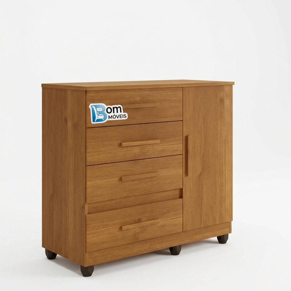 Cômoda Florença C/ Sapateira 4 Gavetas 1 Porta 1 Prateleira Puxadores MDF 6 Pés - Alt.: 93cm Larg.: 97cm Prof.: 46cm. - 3
