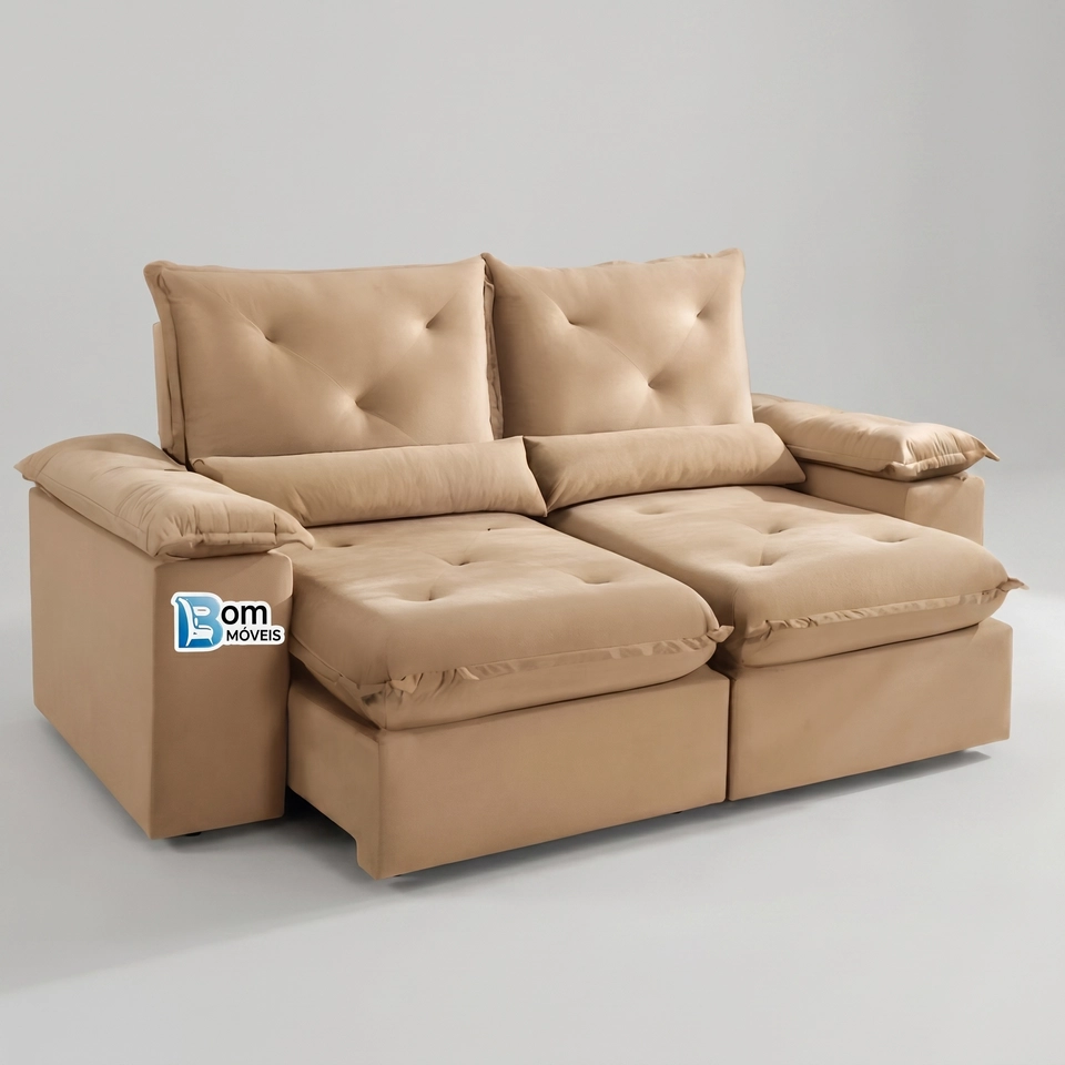 Sofá Retratil e Reclinavel De 2 Metros Xangai C/ Pillow Top De Mola Espuma D28 E Encosto de Silicone  - 5