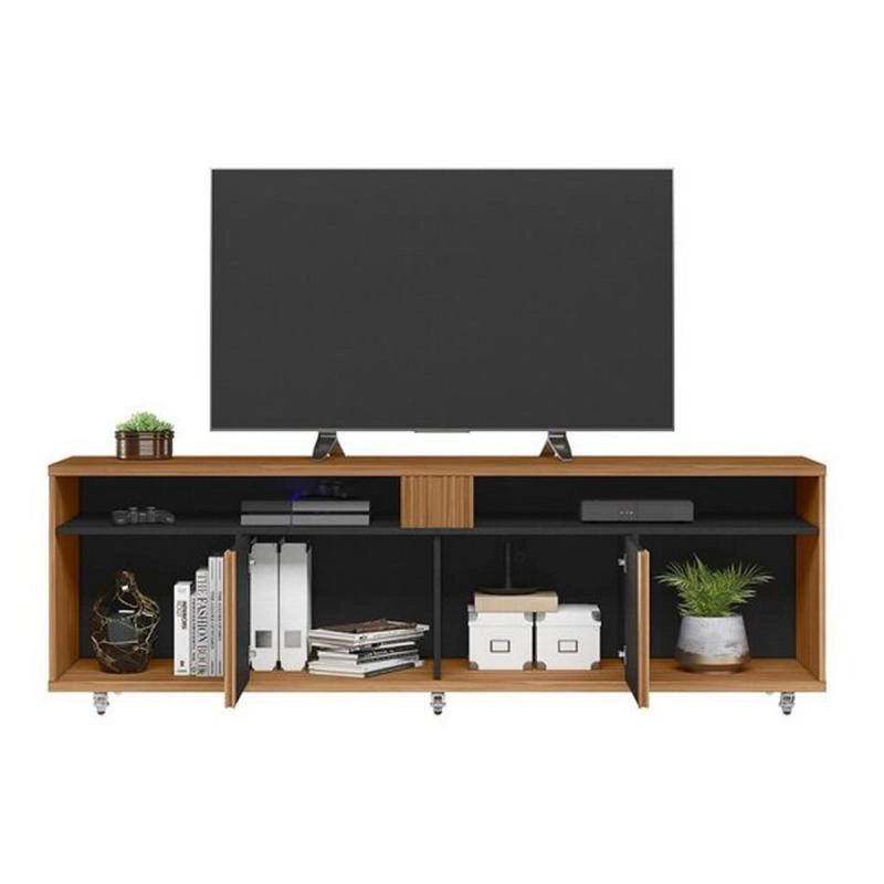 Rack Bancada Nt 1290 P/ Tv De Até 70 Polegadas 2 Portas Frisadas 6 Divisões 6 Rodízios De Silicone - Alt.: 59cm Larg.: 180cm Prof.: 38cm. - 2