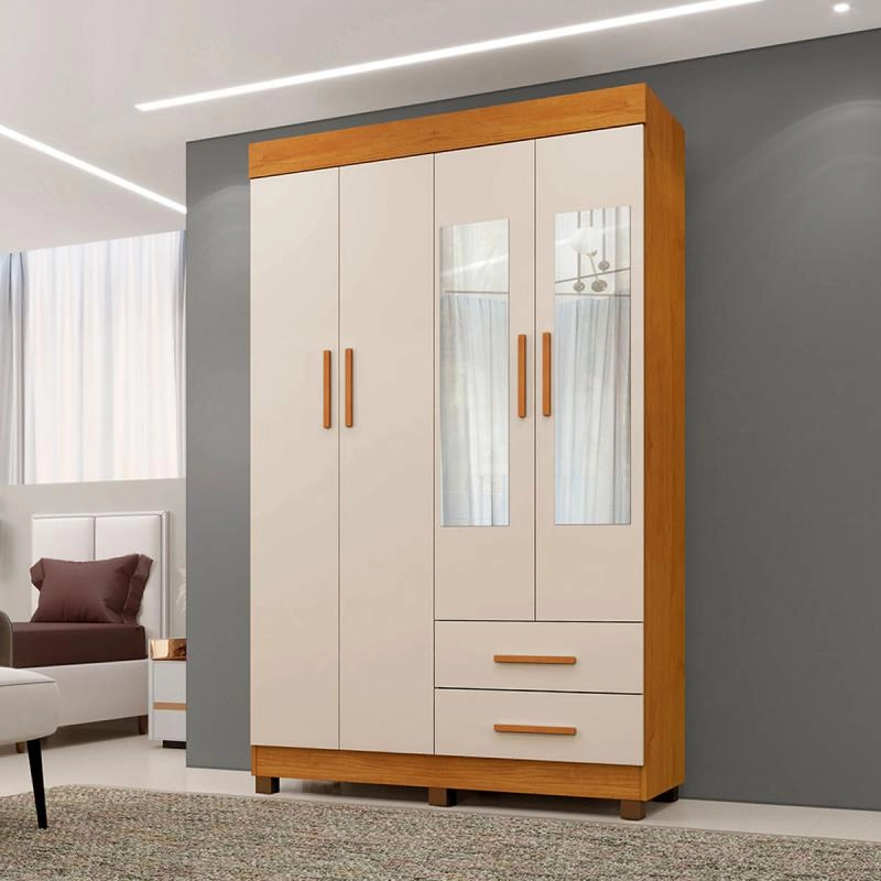 Guarda Roupa Solteiro Copacabana C/ Espelho 4 Portas E 2 Gavetas 3 Prateleiras Puxador de MDF - Alt.: 210cm Larg.: 114cm Prof.: 43cm. - 5