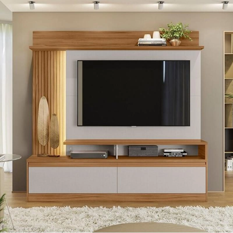Home Nt 1295 P/ Tv De Até 60 Polegadas Com Led 2 Portas Puxadores Em Cava Prateleira Superior E Inferior - Alt.: 179cm Larg.: 183cm Prof.: 42,6cm.