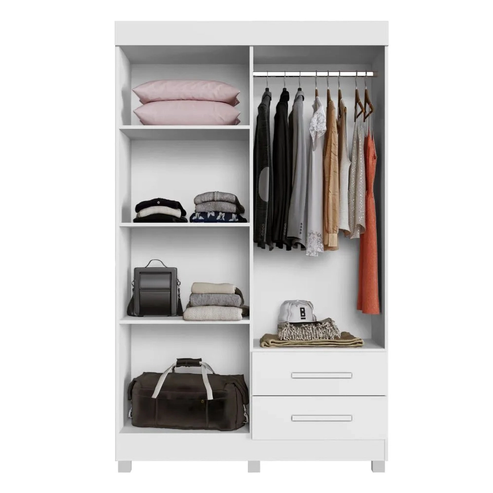 Guarda Roupa Solteiro Copacabana C/ Espelho 4 Portas E 2 Gavetas 3 Prateleiras Puxador de MDF - Alt.: 210cm Larg.: 114cm Prof.: 43cm. - 8