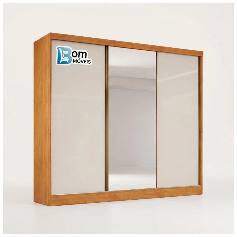 Guarda Roupa Toronto 3 Portas Deslizantes Espelho Inteiro Na Porta - Alt.: 230cm - Larg.: 240cm - Prof.: 56cm. 