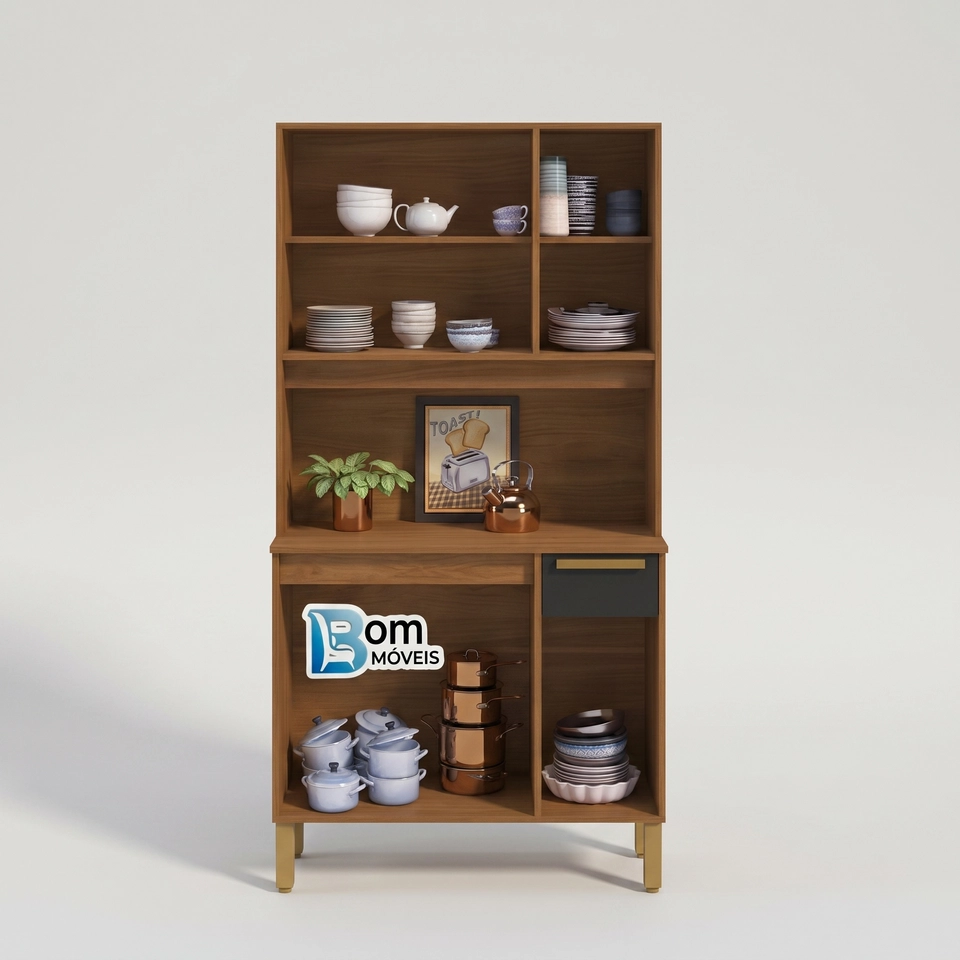 Cozinha Compacta Lagos C/ 6 Portas 1 Frisada 1 Gaveta Puxadores de Mdf E 4 Pés Reguláveis - Alt.: 178cm - Larg.: 90cm Prof.: 36 - 5