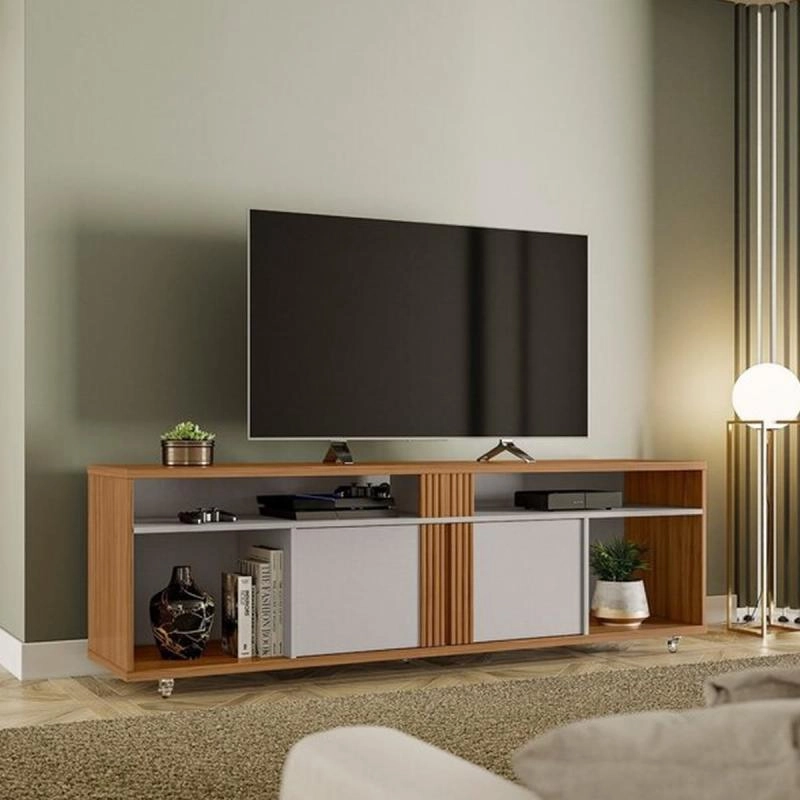 Rack Bancada Nt 1290 P/ Tv De Até 70 Polegadas 2 Portas Frisadas 6 Divisões 6 Rodízios De Silicone - Alt.: 59cm Larg.: 180cm Prof.: 38cm. - 4