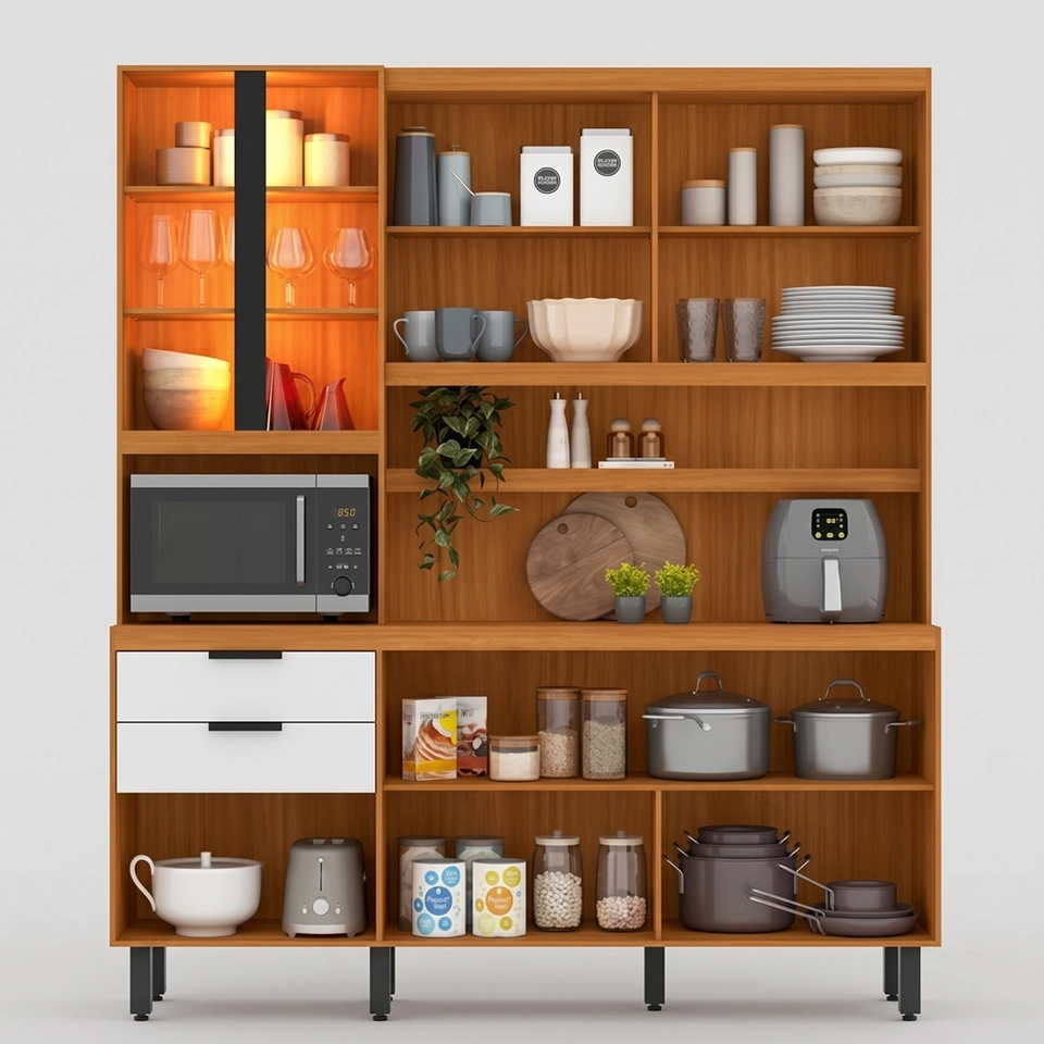 Cozinha Compacta Murano C/ 7 Portas 2 De Vidro C/ Led 7 Pés Reguláveis - Alt.: 212cm - Larg.: 182 - Prof.: 48 - 4