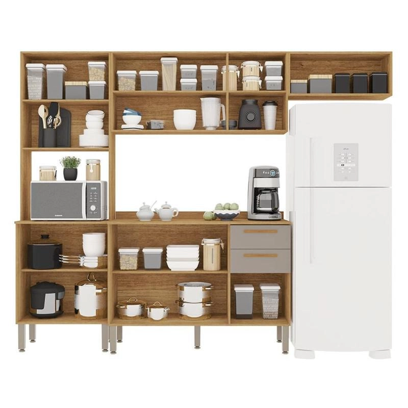 Cozinha Modulada 4 Peças 8 Portas 1 Porta de Vidro 2 Gavetas Puxadores  Em Mdf 10 Pés Reguláveis.  - 2