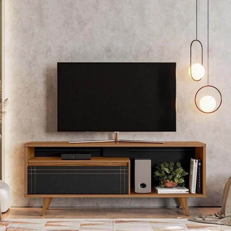 Rack Bancada Nt 1315 Para Tv De Até 60 Polegadas 1 Porta Báscula Frisada C/ 4 Pés Retrô - Alt.: 0,66cm Larg.: 163cm Prof.: 38cm. - 1