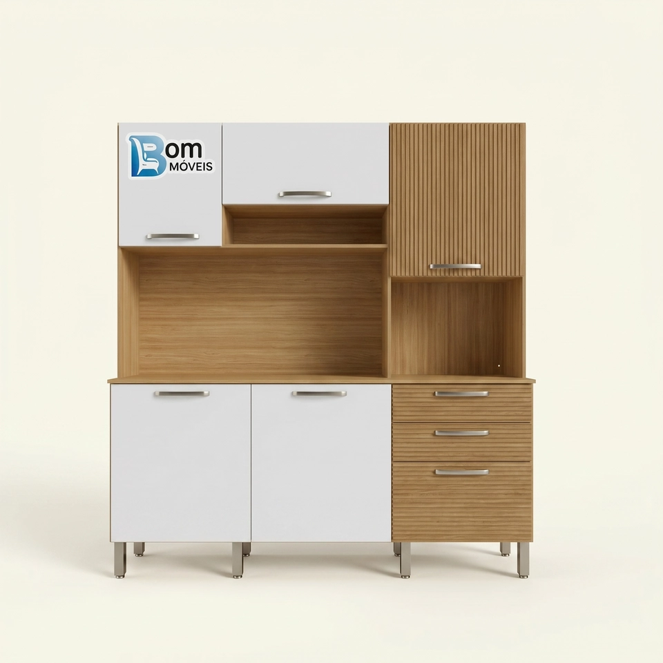 Cozinha Compacta Ferrara 6 Portas 2 Gavetas 4 Prateleiras 8 Pés Reguláveis - Alt.: 197cm Larg.: 180cm Prof.: 38cm. - 1