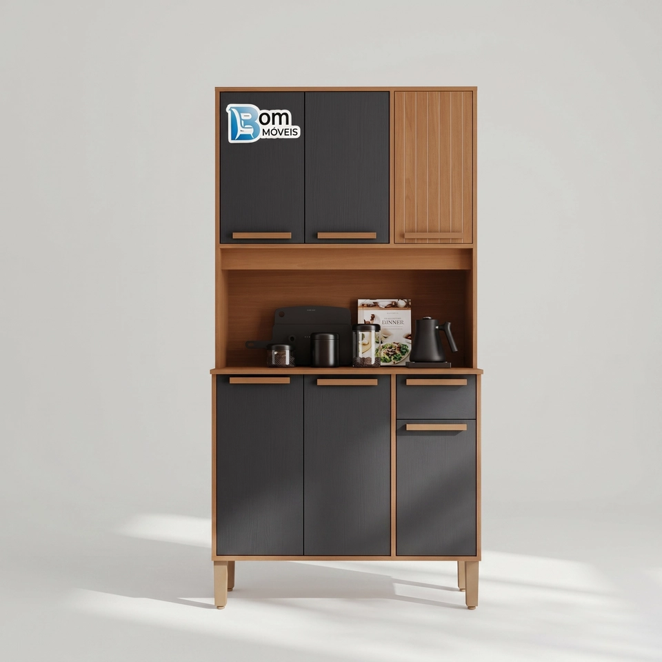 Cozinha Compacta Lagos C/ 6 Portas 1 Frisada 1 Gaveta Puxadores de Mdf E 4 Pés Reguláveis - Alt.: 178cm - Larg.: 90cm Prof.: 36 - 4