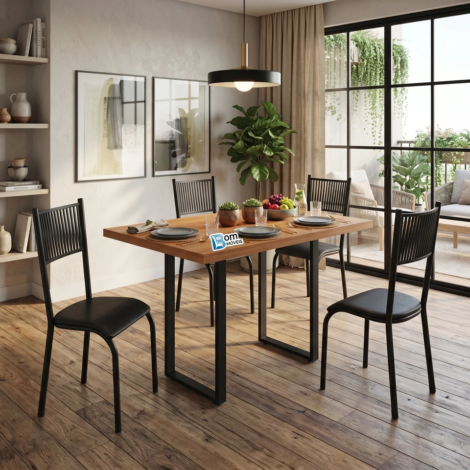 Conjunto Mesa em Madeira e Base De Metal 4 Cadeiras com Corda Naútica - Alt.: 76cm - Larg.: 75cm - Prof.: 115cm  - 2