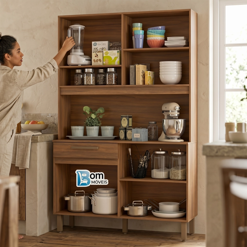 Cozinha Compacta Valparaiso 8 Portas 1 Gaveta Puxadores de Mdf 5 Pés Reguláveis - Alt.: 191cm - Larg.: 121cm - Prof.: 35 - 2