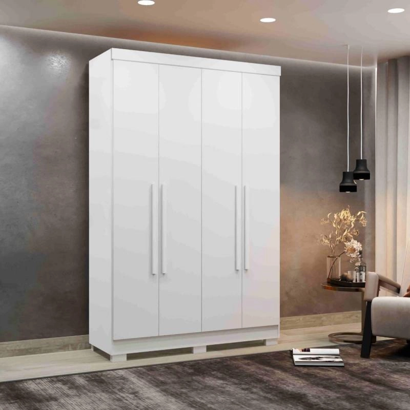Guarda Roupa Recife 4 Portas 2 Gavetas Internas Puxadores Mdf 6 Pés - Alt.: 205cm Larg.: 121cm Prof.: 47cm. - 5