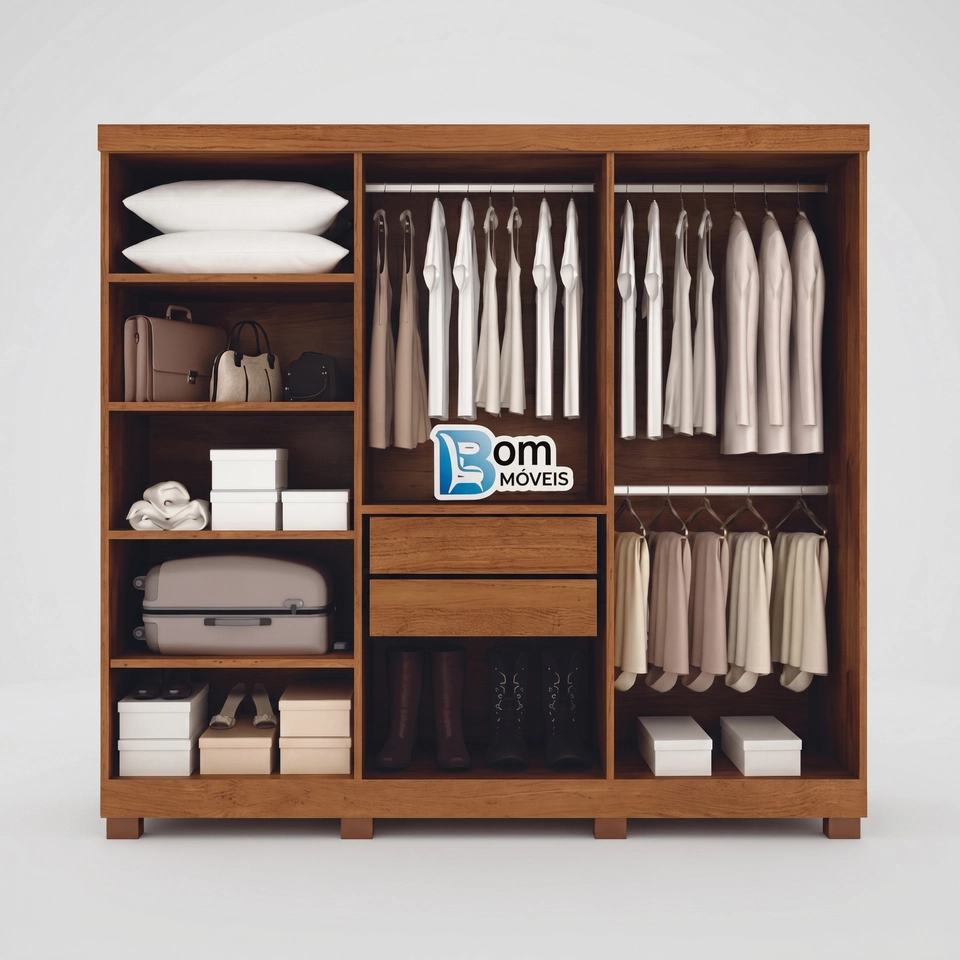 Guarda Roupa Sergipe 6 Portas 2 Gavetas Puxadores De Mdf - Alt.: 210cm - Larg.: 180cm - Prof.: 47cm. - 3