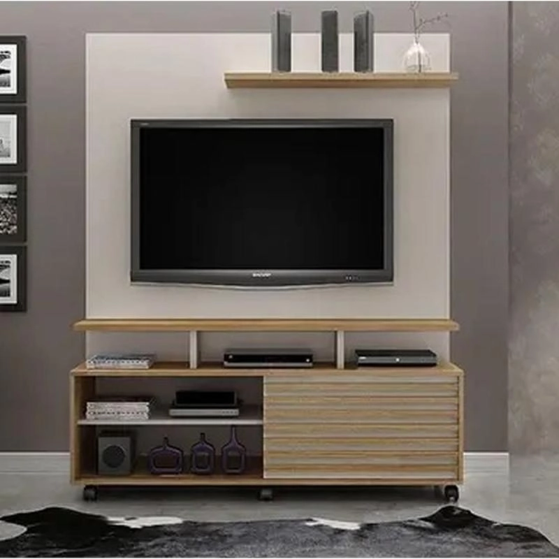 Home Star P/ Tv De Até Tv60 1 Porta De Correr Frisada 3 Prateleiras - Alt.: 185cm Larg.: 150cm Prof.: 38cm. - 2