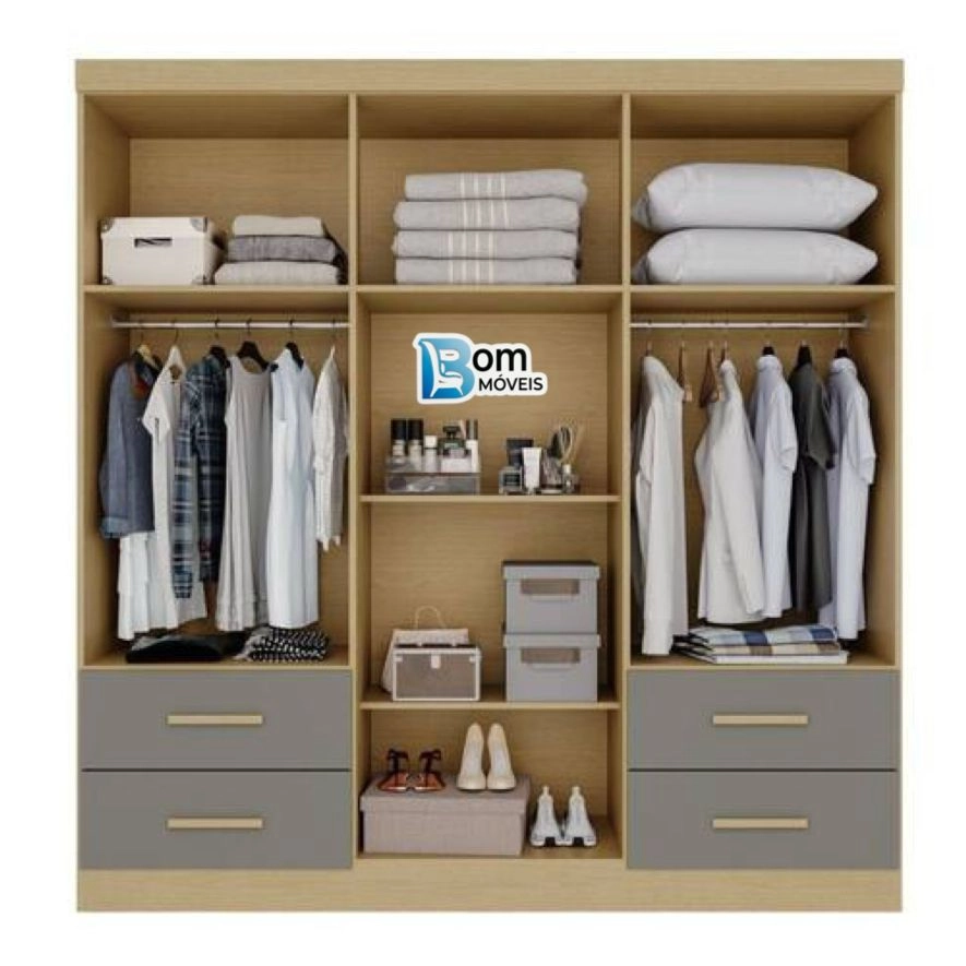 Guarda Roupa Texas 6 Portas 4 Gavetas Puxadores Mdf - Alt.: 210cm - Larg.: 177cm - Prof.: 47cm - 2