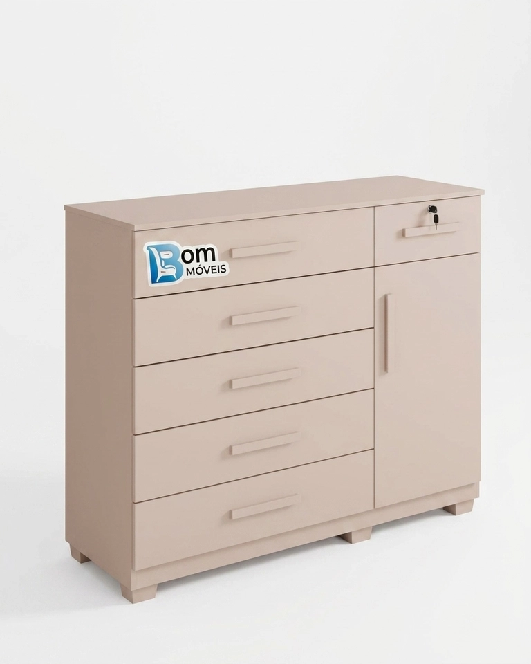 Cômoda Milão C/ Sapateira 6 Gavetas 1 Chave 1 Porta 1 Prateleira Puxadores MDF 6 Pés - Alt.: 110 cm Larg.: 122cm Prof.: 45cm. - 3