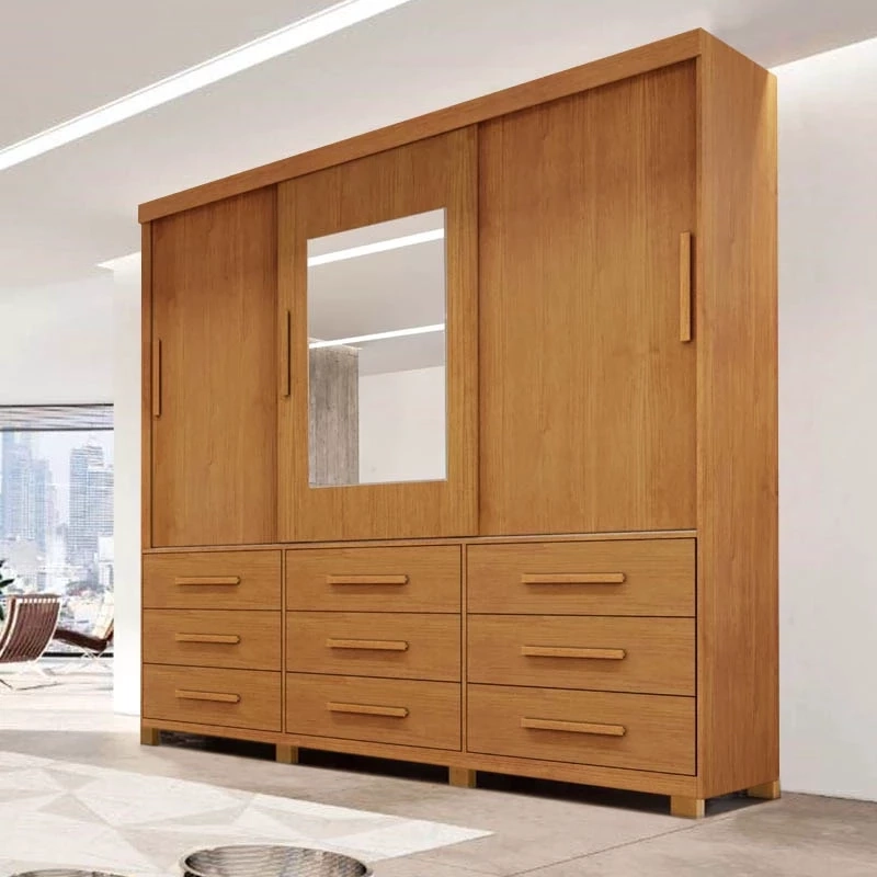 Guarda Roupa Athenas C/ Espelho 3 Portas Deslizantes C/ 9 Gavetas Puxadores Mdf 8 Pés - Alt.: 210cm Larg.: 180cm Prof.: 46cm. - 3