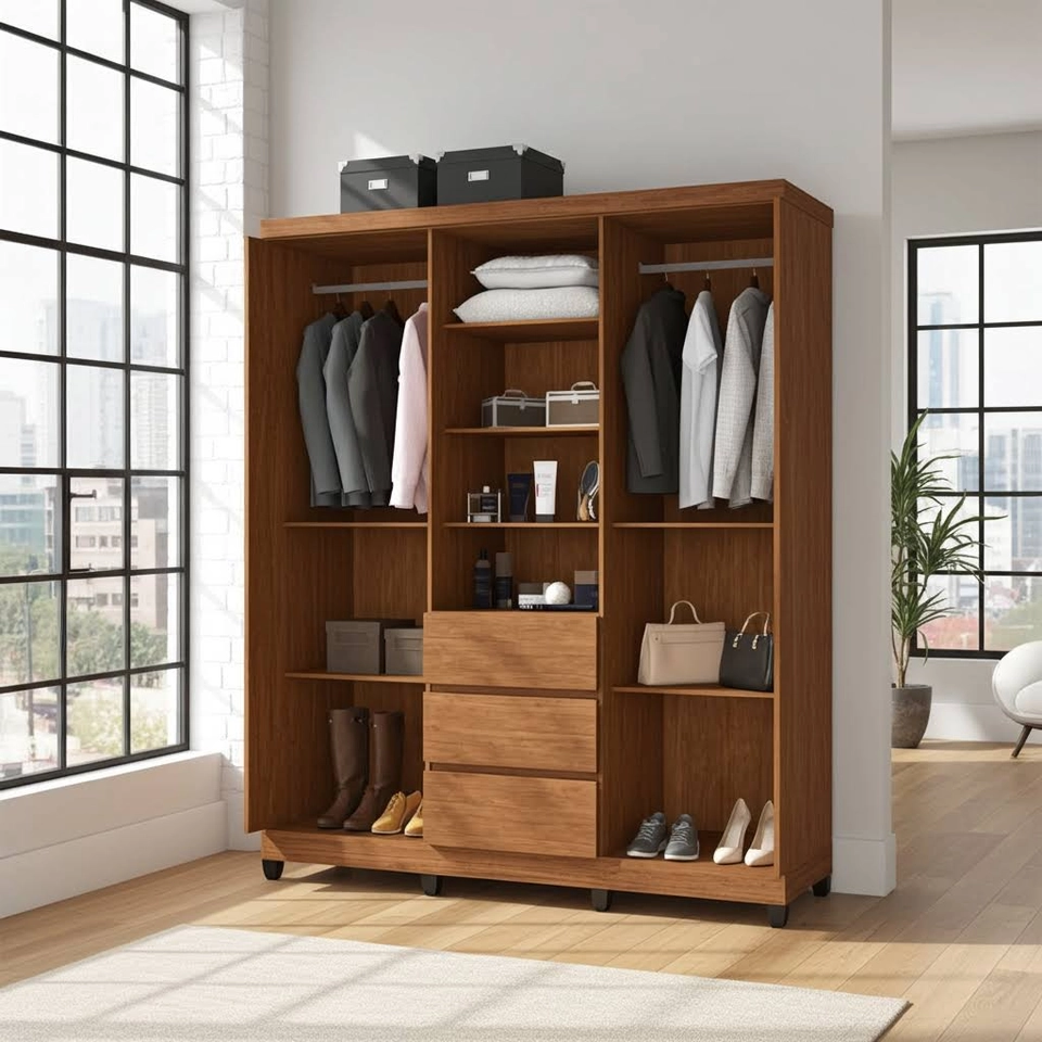 Guarda Roupa Master Capelinha C/ Espelho 4 Portas 3 Gavetas Puxadores MDF 8 Pés - Alt.: 216cm Larg.: 165cm Prof.: 42cm. - 2