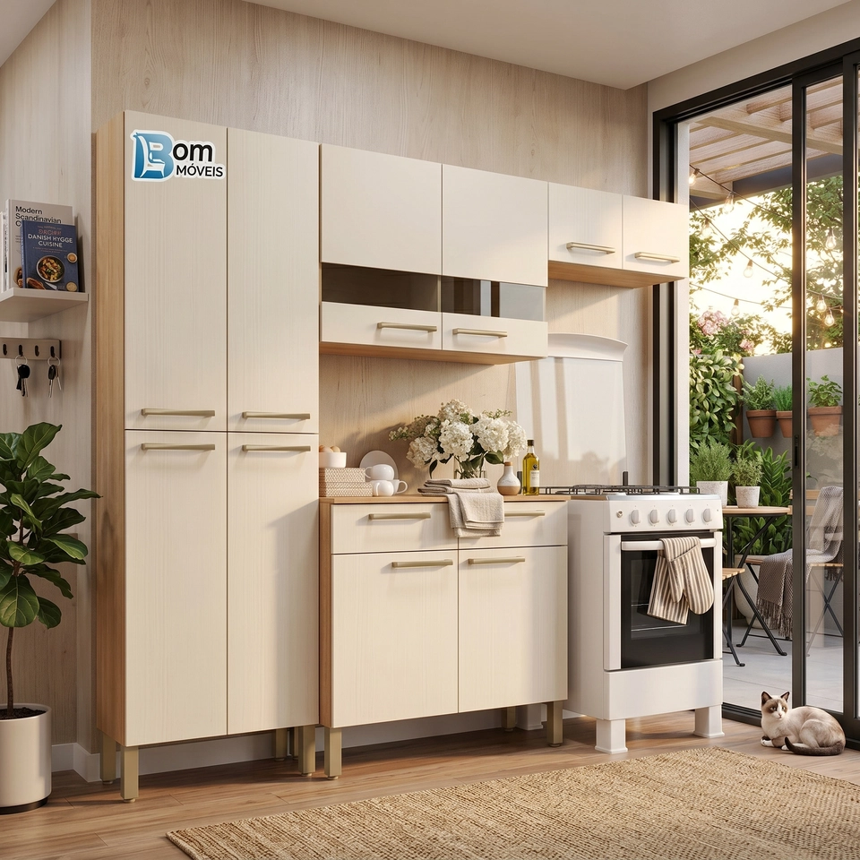Cozinha Nala C/ 10 Portas 2 C/ Vidro Balcão C/ 2 Gavetas Puxadores Metalizados 8 Pés Reguláveis - Alt.: 193cm Larg.: 221cm Prof.: 28cm. - 4