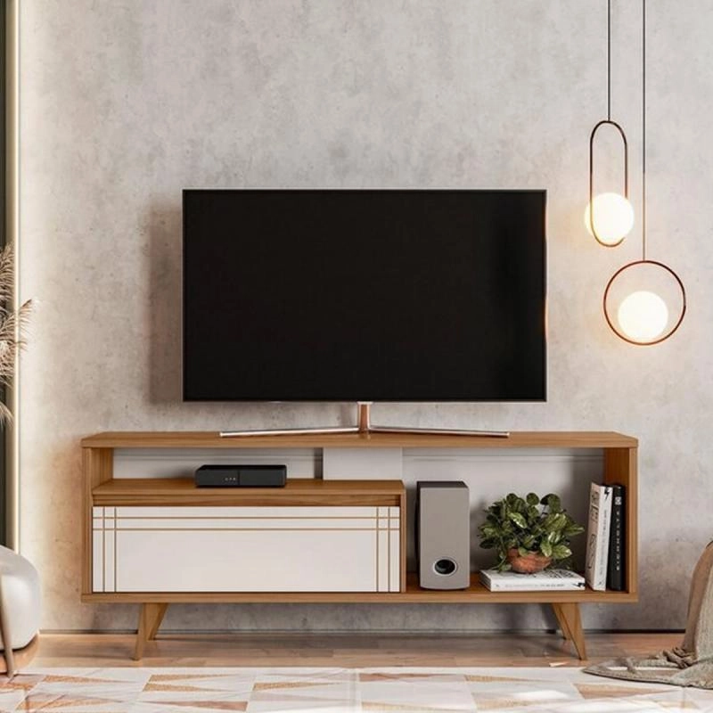 Rack Bancada Nt 1315 Para Tv De Até 60 Polegadas 1 Porta Báscula Frisada C/ 4 Pés Retrô - Alt.: 0,66cm Larg.: 163cm Prof.: 38cm. - 4