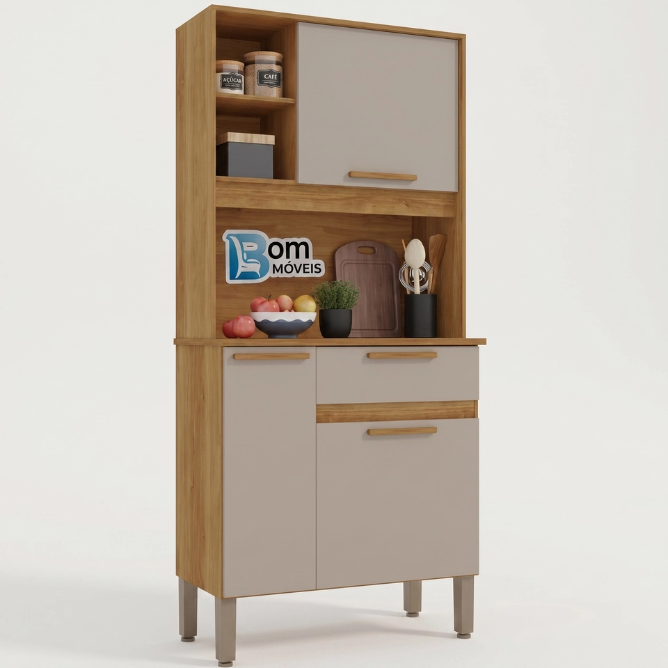 Cozinha Compacta Lia 3 Portas 1 Gaveta 2 Prateleiras 4 Pés Reguláveis - Alt.: 177cm Larg.: 83cm Prof.: 36cm. - 1