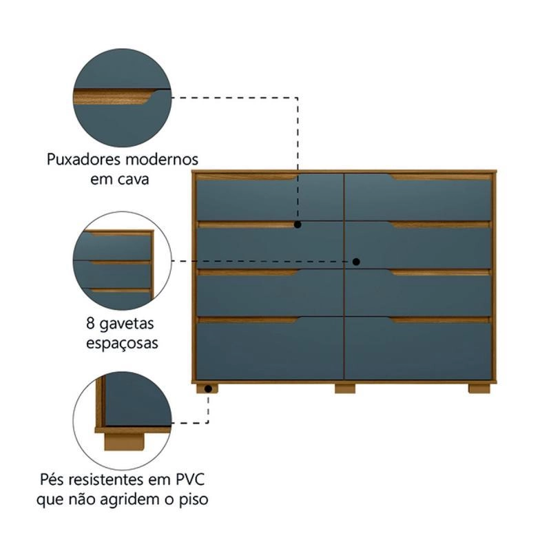 Cômoda Georgia Com 8 Gavetas C/ 6 Pés Em Pvc Puxadores Em Cava - Alt.: 108cm Larg.: 147cm Prof.: 47cm. - 6