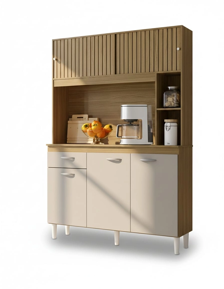 Cozinha Compacta Duda C/ 5 Portas Sendo 2 Superiores Deslizantes 1 Gaveta E 5 Pés - Alt.: 172cm Larg.: 120cm  Prof.: 35cm.