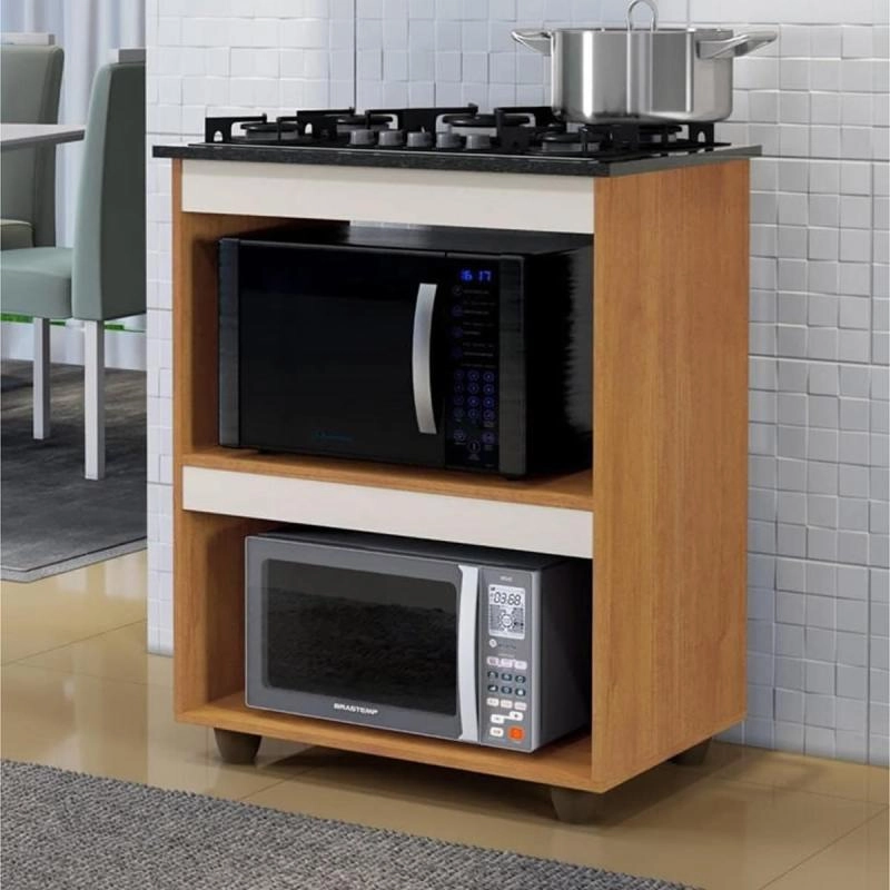 Balcão Cooktop Turin 4 Bocas C/ 2 Divisões P/ Forno E Micro-ondas 4 Pés - Alt.: 90,2cm Larg.: 76,5cm Prof.: 49cm. - 1