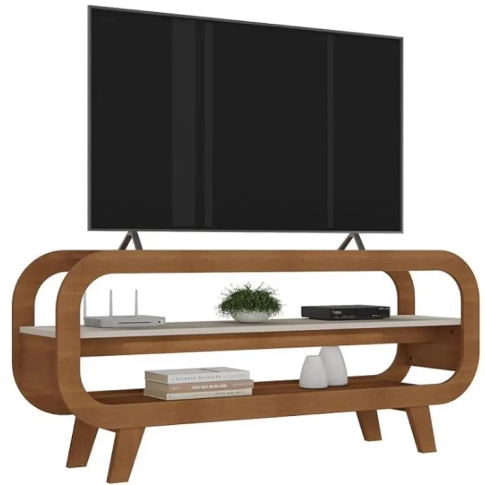 Rack Theo P/ Tv Até 60 Polegadas Design Arredondado - Alt.: 59cm Larg.: 133cm Prof.: 33cm.