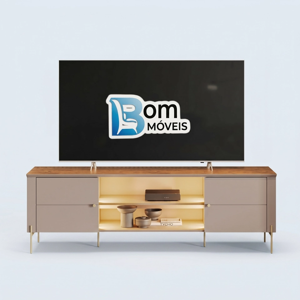 Rack Brasilia C/ Led 2 Portas Tampo Chanfrado 6 Pés De Metal - Alt.: 56cm - Larg.: 180cm - Prof.:38cm  - 5