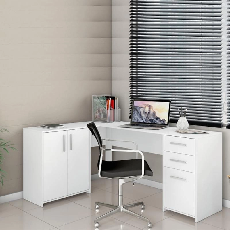 Mesa De Escritório NT 2005 Em L 2 Gavetas 3 Portas Puxadores Metálicos - Alt.: 47cm Larg.: 120cm Prof.: 45/36cm. - 3