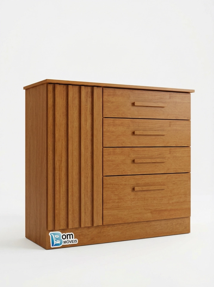 Cômoda C/ Sapateira Guarani Porta Ripada 4 Gavetas Puxadores Mdf 1 Prateleira - Alt.: 91cm - Larg.: 104cm - Prof.: 44cm. - 3