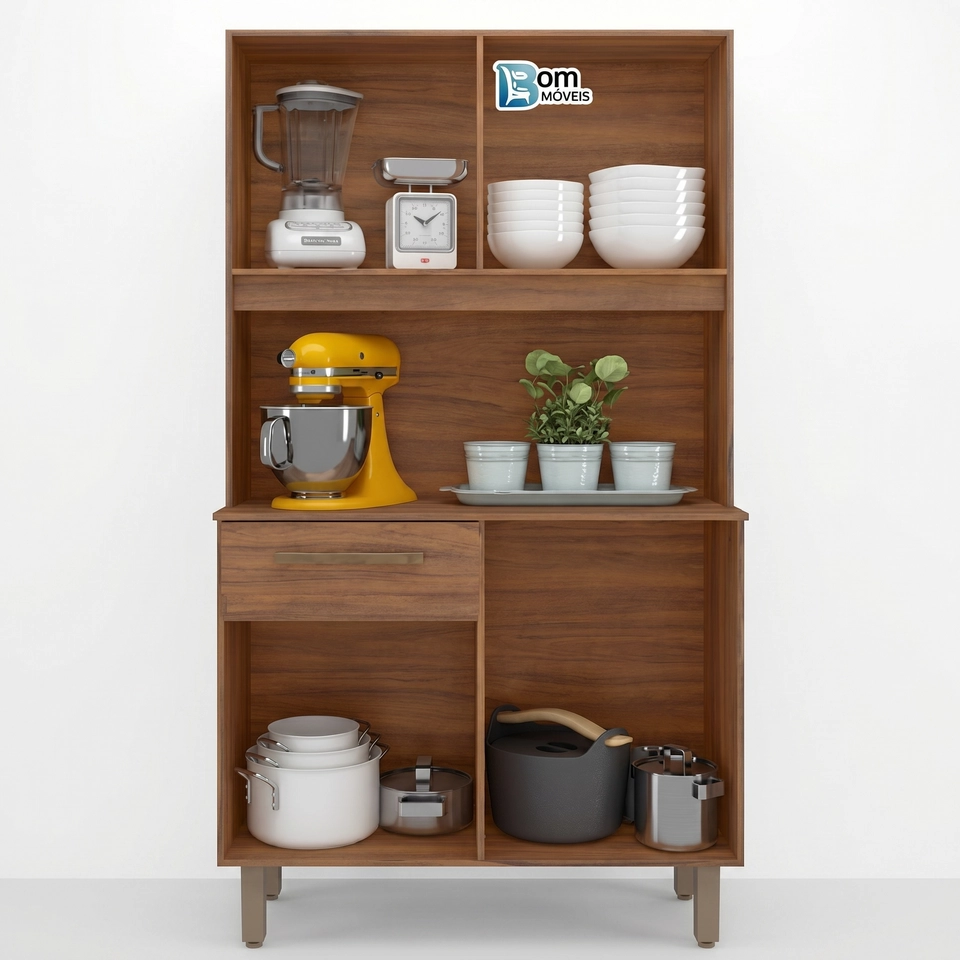 Cozinha Compacta Uruguai 4 Portas 1 Gaveta Puxadores de Mdf E Pés Reguláveis - Alt.: 170cm - Larg.: 91cm - Prof.: 35,5 - 3