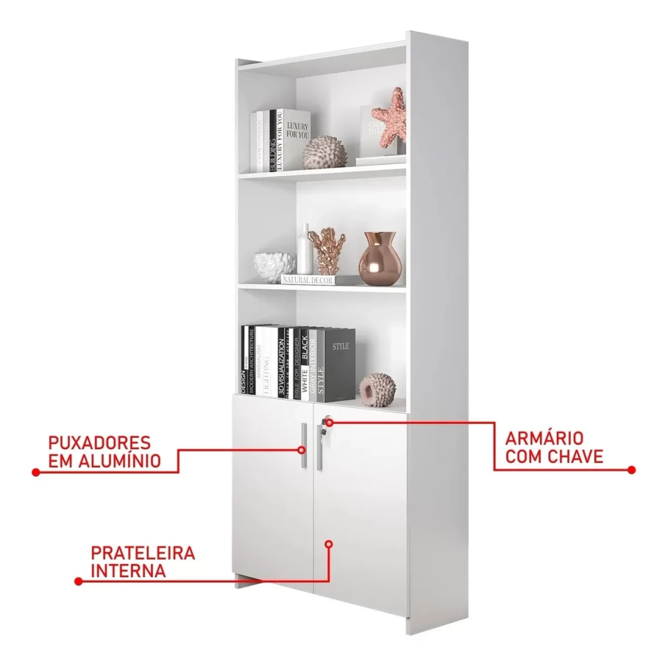 Armário Multiuso Para Escritório Com 2 Portas C/ Chave C/ 4 Prateleiras - Alt.: 178cm Larg.: 70cm Prof.: 32cm. - 6