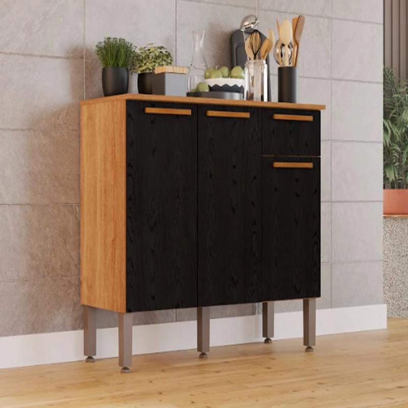 Balcao Madri 3 Portas 1 Gaveta 1 Prateleira C/ Puxadores Mdf - Alt.: 86cm Larg.: 105cm Comp.: 45cm.