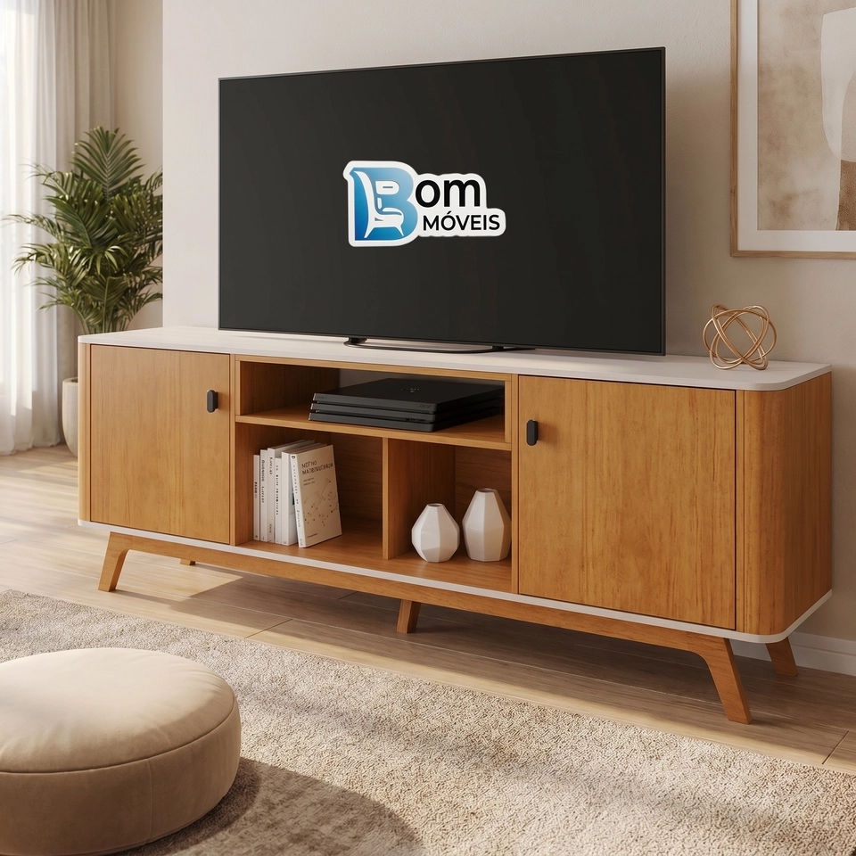 Rack Oslo C/ Pés Retrô 2 Portas Tv Até 70 Polegadas - Alt.: 65 Lar.: 180cm - Prof.: 38cm - 2