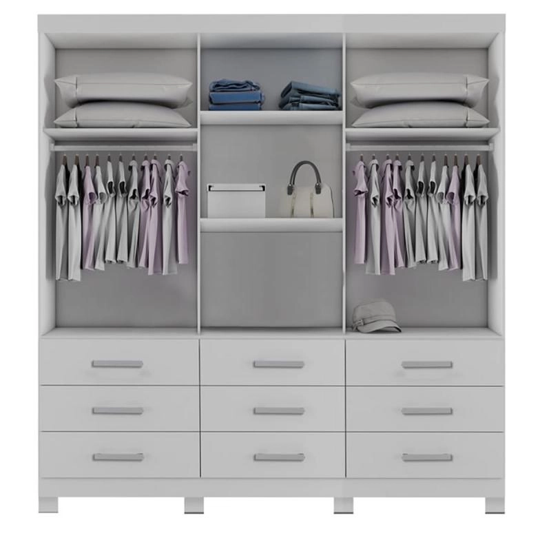 Guarda Roupa Athenas C/ Espelho 3 Portas Deslizantes C/ 9 Gavetas Puxadores Mdf 8 Pés - Alt.: 210cm Larg.: 180cm Prof.: 46cm. - 6