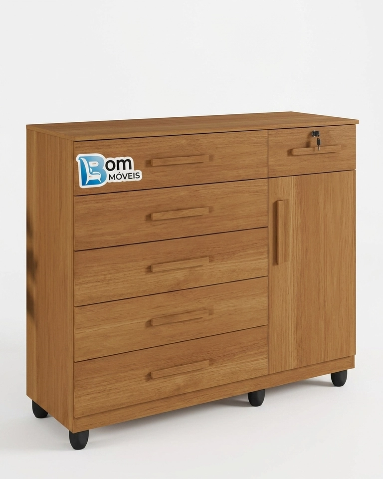 Cômoda Milão C/ Sapateira 6 Gavetas 1 Chave 1 Porta 1 Prateleira Puxadores MDF 6 Pés - Alt.: 110 cm Larg.: 122cm Prof.: 45cm. - 5