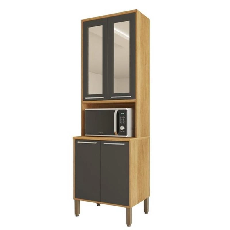 Paneleiro Reflecta Paris C/ 4 Portas 2 Portas De Vidro C/ Puxadores Metalizados 3 Prateleiras E Pés Reguláveis - Alt.: 220cm Larg.: 70cm Comp.: 43,5cm. - 8