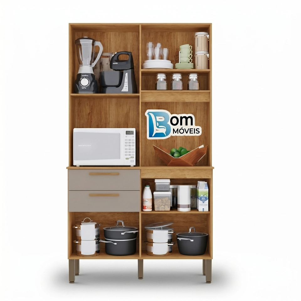 Cozinha Compacta Dubai C/ 5 Portas 2 Gavetas Puxadores Mdf 6 Pés Reguláveis - Alt.: 194cm Larg.: 110cm Prof.: 36,5cm. - 2