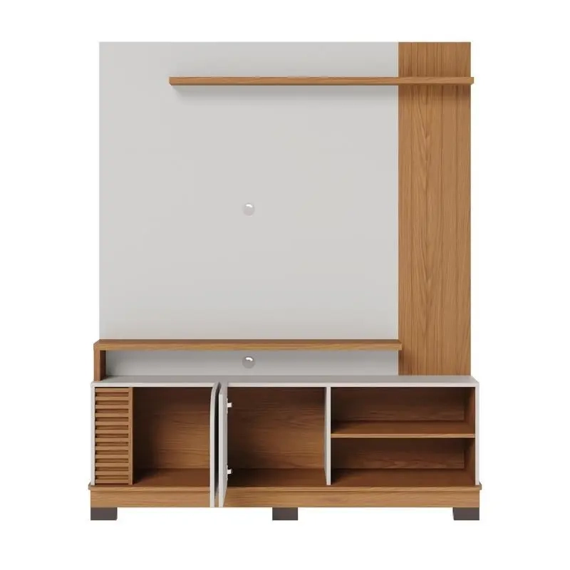 Home Theater Jurerê Tv Até 65 Polegadas 2 Portas Ripado Na Lateral Inferior Prateleira Superior Lateral Frisada 6 Pés - Alt.: 187cm Larg.: 152cm Prof.: 41cm. - 2