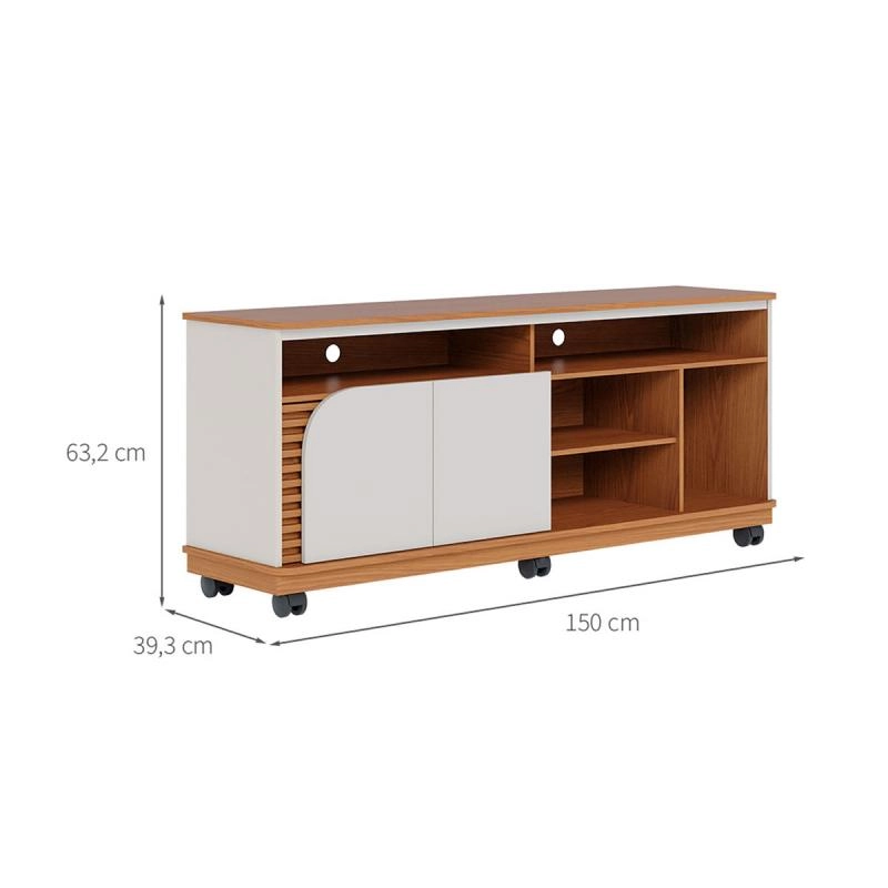 Rack Jurerê C/ 6 Rodízios Tv Até 65 Polegadas 2 Portas Lateral Ripada - Alt.: 63cm Larg.: 150cm Prof.: 39cm. - 6