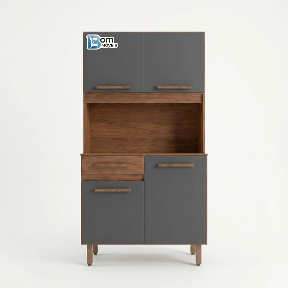 Cozinha Compacta Uruguai 4 Portas 1 Gaveta Puxadores de Mdf E Pés Reguláveis - Alt.: 170cm - Larg.: 91cm - Prof.: 35,5