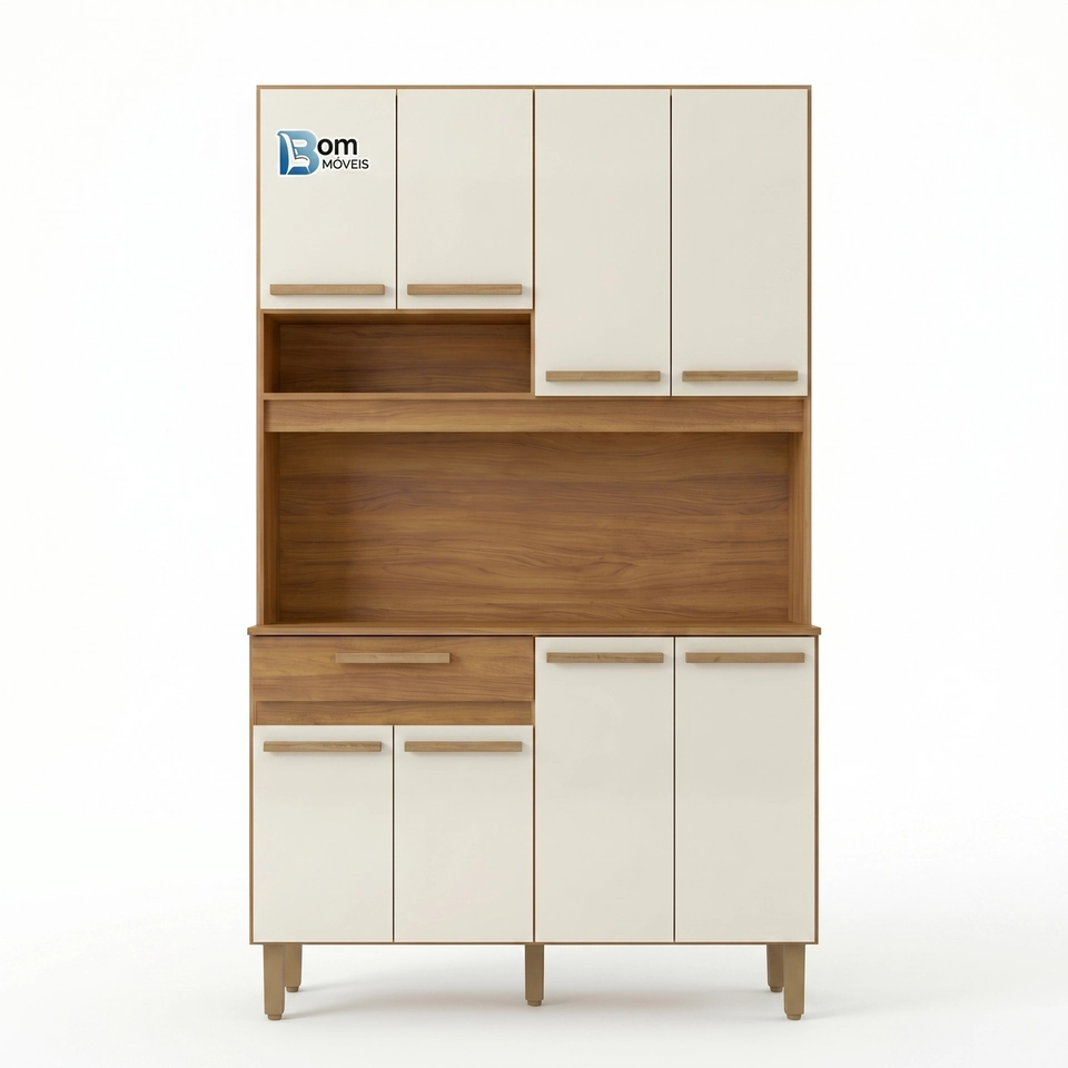 Cozinha Compacta Valparaiso 8 Portas 1 Gaveta Puxadores de Mdf 5 Pés Reguláveis - Alt.: 191cm - Larg.: 121cm - Prof.: 35 - 5