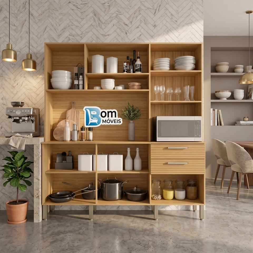 Cozinha Compacta Ferrara 6 Portas 2 Gavetas 4 Prateleiras 8 Pés Reguláveis - Alt.: 197cm Larg.: 180cm Prof.: 38cm. - 4