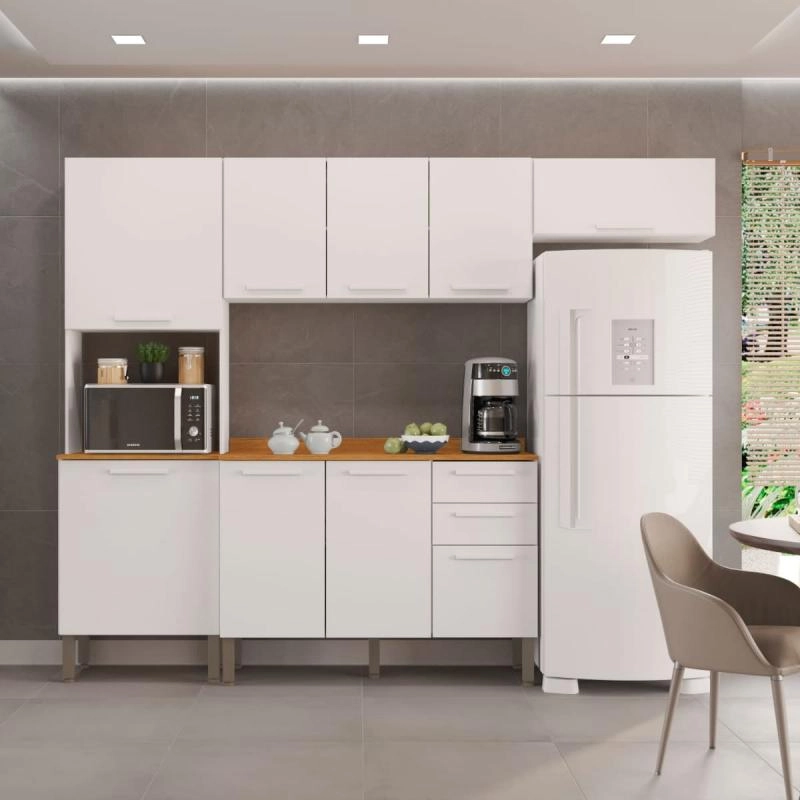 Cozinha Modulada  Valência 9 Portas 2 Gavetas Puxadores De MDF 10 Pés Reguláveis - 3