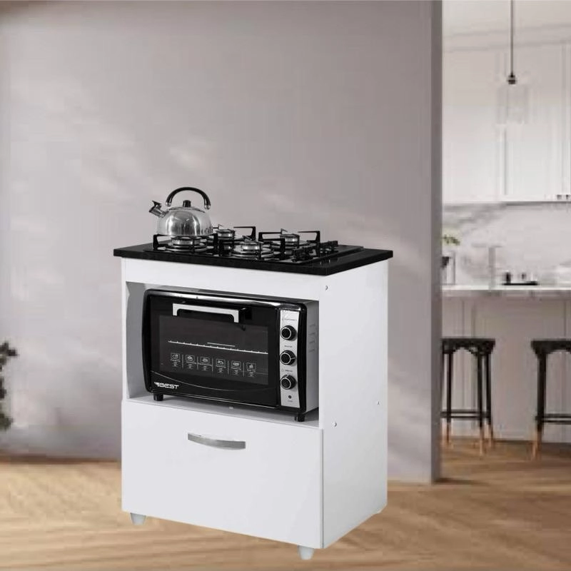 Balcão Cooktop 5 Bocas Salvia Espaço P/ Micro-ondas 1 Porta 4 Pés - Alt.: 92cm Larg.: 74cm Prof.: 49cm.